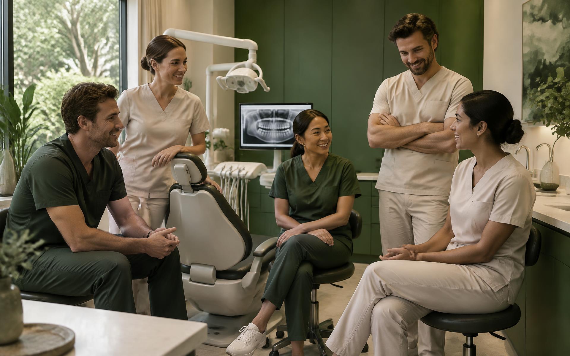 Five dental professionals together in the practice
