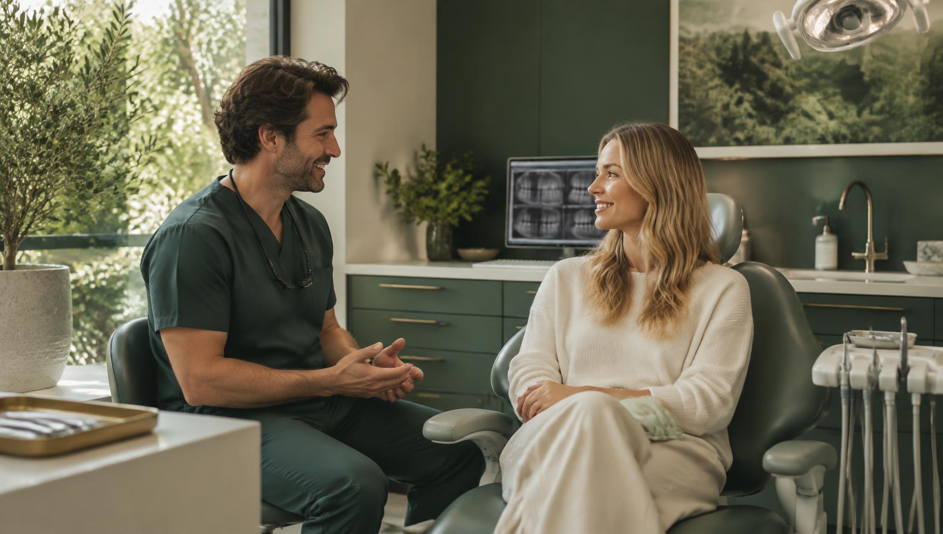 A dentist having a relaxed conversation with a patient